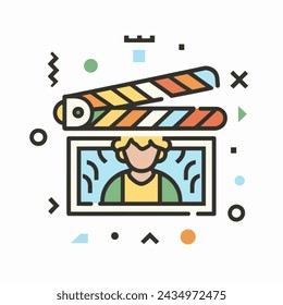 Cinema icon colored line. Editable stroke. Vector illustration.