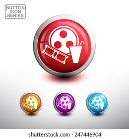 Cinema Icon. Glossy Button Icon Set. Vector Illustration