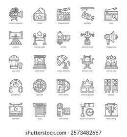 Cinema Icon pack for your website, mobile, presentation, and logo design. Cinema Icon outline design. Vector graphics illustration and editable stroke.