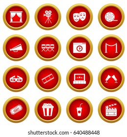 Cinema icon red circle set isolated on white background