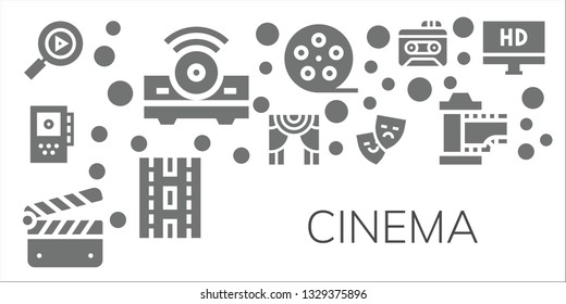 cinema icon set. 11 filled cinema icons.  Collection Of - Multimedia, Projector, Recorder, Theater, Clapperboard, Film roll, Strip, Film, Hd