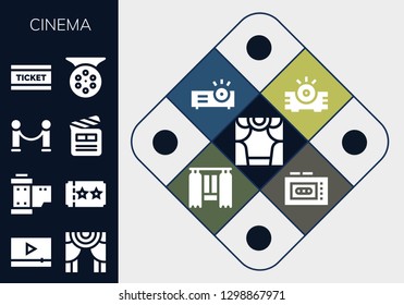  cinema icon set. 13 filled cinema icons. Simple modern icons about  - Theater, Video, Reel, Ticket, Velvet, Clapperboard, Projector, Curtain, Recorder