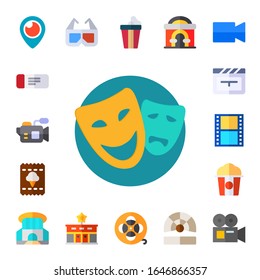 cinema icon set. 17 flat cinema icons.  Simple modern icons such as: periscope, ticket, video camera, theater, film, popcorn, siam paragon, d glasses, film reel