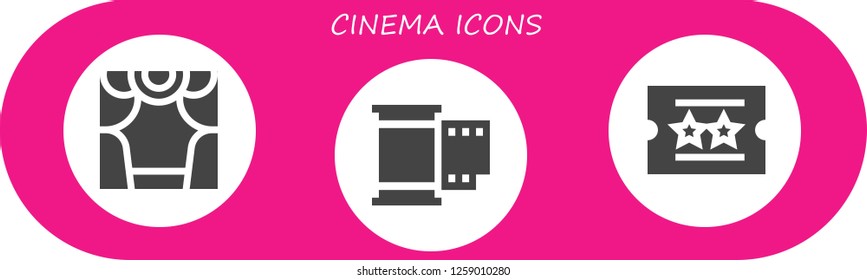  cinema icon set. 3 filled cinema icons. Simple modern icons about  - Theater, Film, Ticket