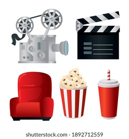Cinema icon set design, Movie video film media entertainment theme Vector illustration
