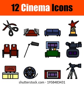 Cinema Icon Set. Editable Bold Outline With Color Fill Design. Vector Illustration.