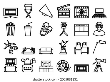 Cinema Icon Set. Editable Bold Outline Design. Vector Illustration.