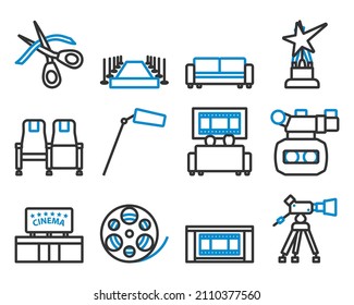 Cinema Icon Set. Editable Bold Outline With Color Fill Design. Vector Illustration.