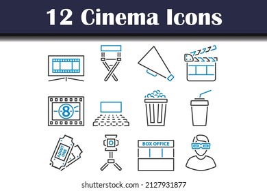 Cinema Icon Set. Editable Bold Outline With Color Fill Design. Vector Illustration.