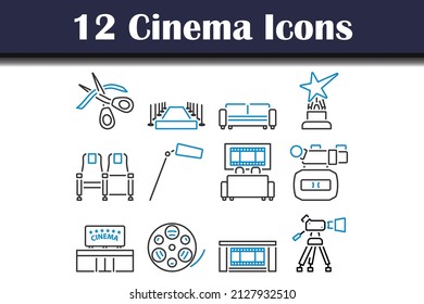 Cinema Icon Set. Editable Bold Outline With Color Fill Design. Vector Illustration.