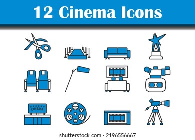 Cinema Icon Set. Editable Bold Outline With Color Fill Design. Vector Illustration.