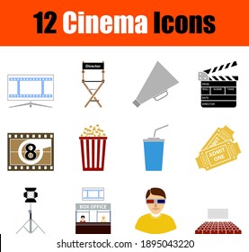 Cinema Icon Set. Flat Design. Fully editable vector illustration. Text expanded.