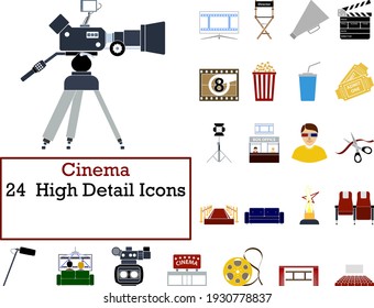 Cinema Icon Set. Flat Design. Fully editable vector illustration. Text expanded.