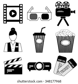 Cinema icon set. Flat design. Vector illustration