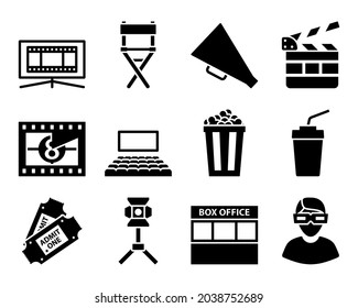 Cinema Icon Set. Fully editable vector illustration. Text expanded.