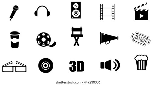 Cinema icon set isolated on white background. Vector art.