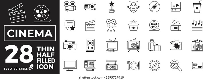 Cinema Icon Set - Movie, Film, Theater, Entertainment, and Media