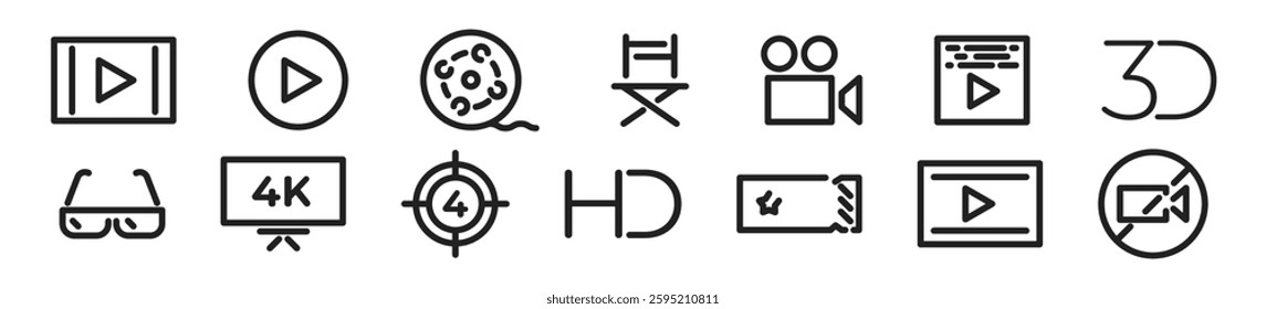 Cinema icon set. Movie icons. Vector illustration.