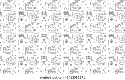 Cinema icon set. Movie sign collection. Set of cinemas, movie, video icons, collection film, tv. Popcorn box package big movie reel.