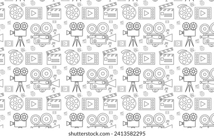 Cinema icon set. Movie sign collection. Set of cinemas, movie, video icons, collection film, tv. Popcorn box package big movie reel.