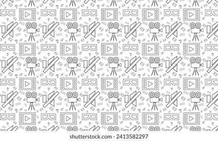 Cinema icon set. Movie sign collection. Set of cinemas, movie, video icons, collection film, tv. Popcorn box package big movie reel.