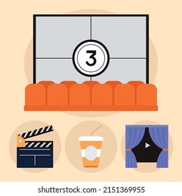 cinema icon set on orange background