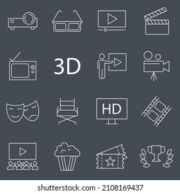 Juego de iconos de cine . Símbolo de cine empaca elementos vectores para web infográfica. con color de tendencia