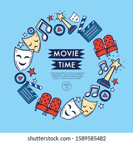 Cinema icon set with text and layout template for cards and banner design : Vector Illustration