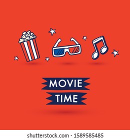 Cinema icon set with text and layout template for cards and banner design : Vector Illustration