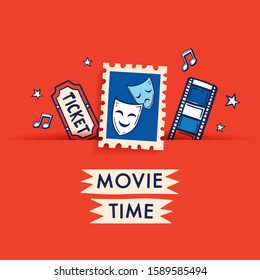Cinema icon set with text and layout template for cards and banner design : Vector Illustration