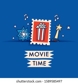 Cinema icon set with text and layout template for cards and banner design : Vector Illustration