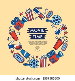 Cinema icon set with text and layout template for cards and banner design : Vector Illustration