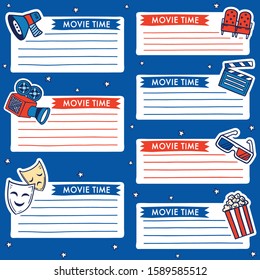 Cinema icon set with text and layout template for cards and banner design : Vector Illustration