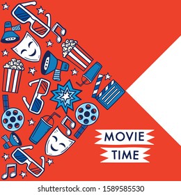 Cinema icon set with text and layout template for cards and banner design : Vector Illustration