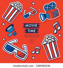 Cinema icon set with text and layout template for cards and banner design : Vector Illustration