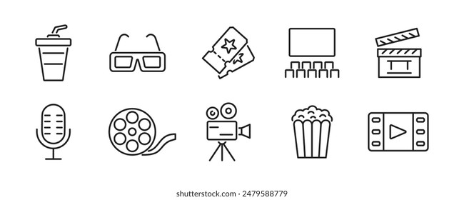 Cinema icon set. Theater line icons. Vector illustration.