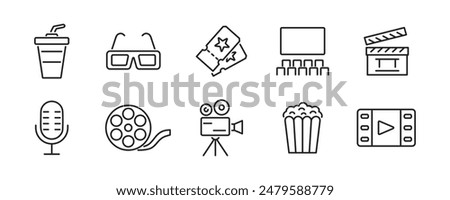 Cinema icon set. Theater line icons. Vector illustration.