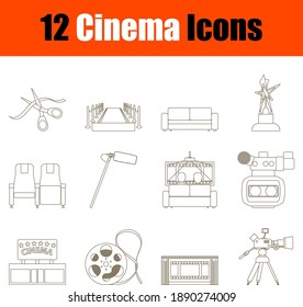 Cinema Icon Set. Thin Editable Stroke Line Without Filling Design. Vector Illustration.