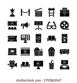 Cinema icon set vector solid for website, mobile app, presentation, social media. Suitable for user interface and user experience.