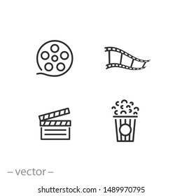 cinema icon set, video film, movie thin line web symbols on white background - editable stroke vector illustration eps10