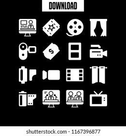 cinema icon. This set with curtains, film, film strip and ticket vector icons for mobile and web