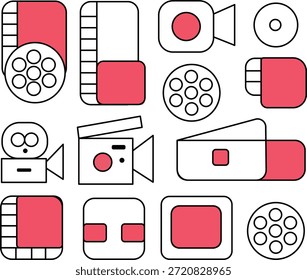 Icono de cine, conjunto de iconos vectoriales