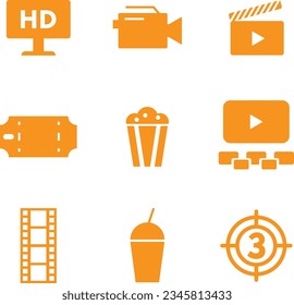 icono de cine vectores símbolos anaranjados