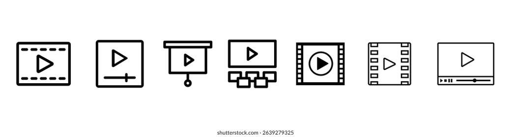 Cinema icon vector set. Play illustration sign collection. Watch online symbol. Movies web icons. Cinema symbols for web and mobile app.