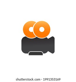 Icono del cine, logo de la cámara de video. Ilustración vectorial. Cámara de vídeo retro