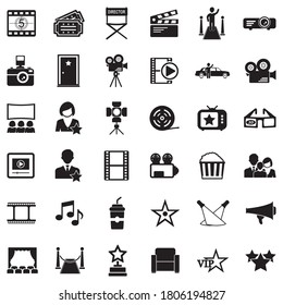 Cinema Icons. Black Flat Design. Vector Illustration.