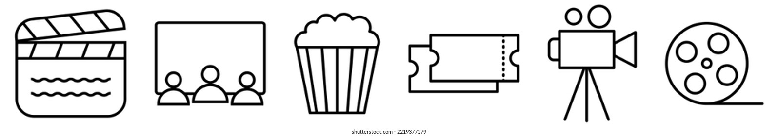 Cinema icons collection. Movie line symbols isolated on white background
