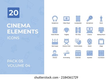 Cinema icons Collection. Set contains such Icons as Film Clapperboard, Cinema Tickets, Cassette Tape, Hd Screen, and more.