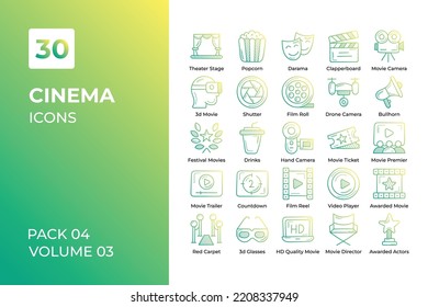 Cinema icons collection. Set vector line with elements for mobile concepts and web apps. Collection modern icons.
