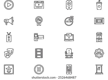 La colección de iconos de cine es una Ilustración vectorial con trazo editable.